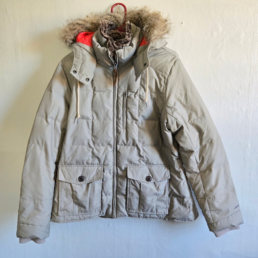 Eddie Bauer Faux Fur Hood Down Puffer Parka Jacket Grey Gorpcore XL